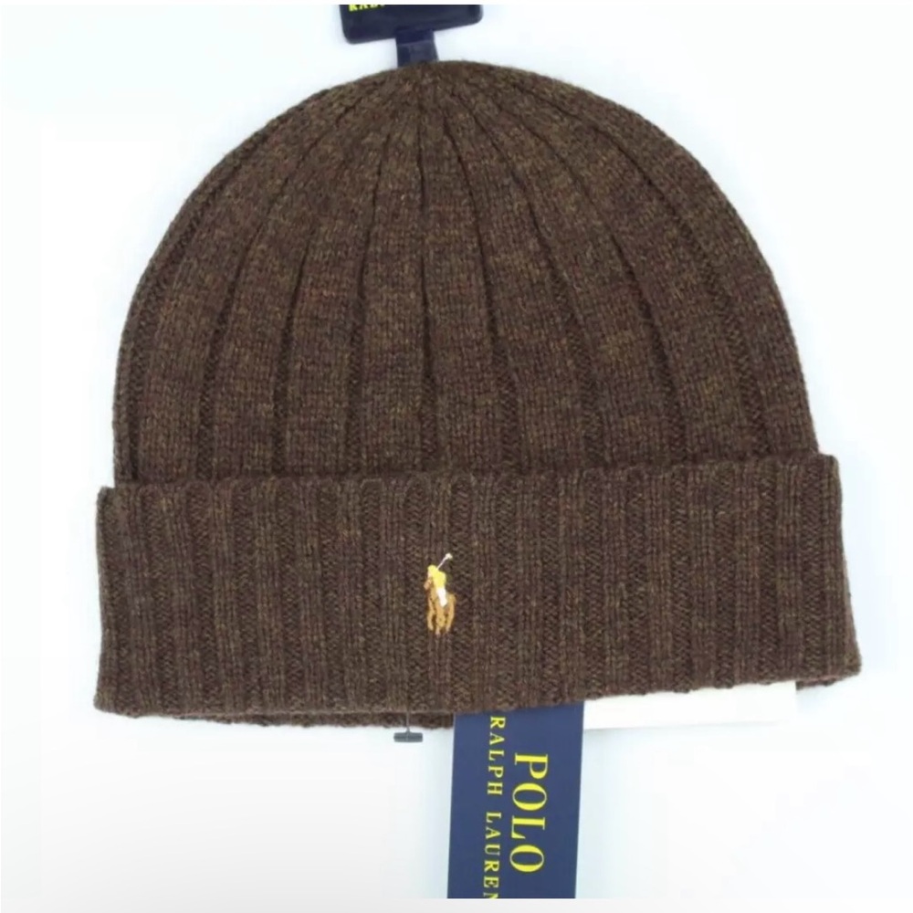 Polo Ralph Lauren Men's Cuffed Beanie Hat Wool Blend Snow Winter One Size Brown